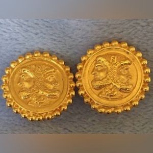 Fendi Vintage Medallion Round Janus Coin Shaped 1925 Roma Italy (Post) Earrings